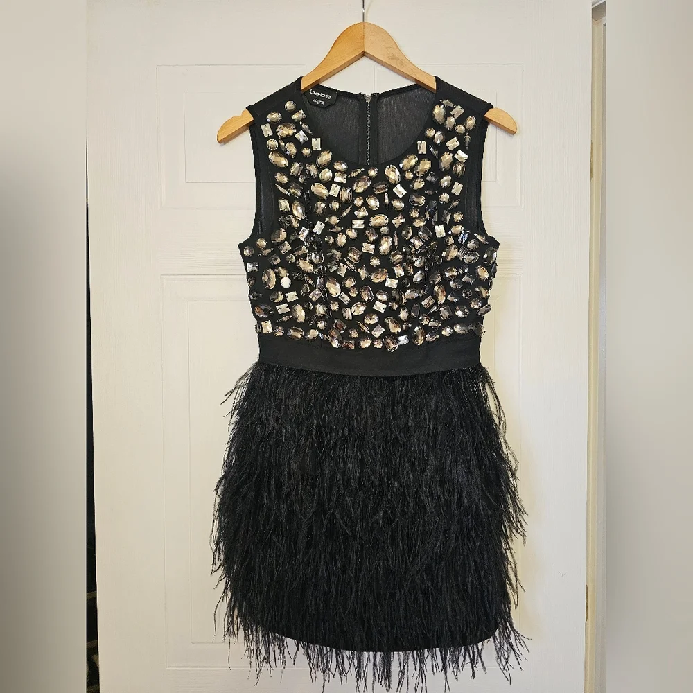 BEBE Rhinestone Feather Dress - Picture 4 of 8